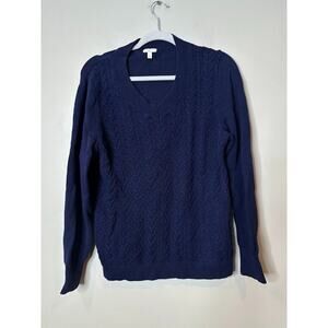 Talbots X Navy Blue Cotton Sweater Cable Knit Office Academia Preppy Old Money